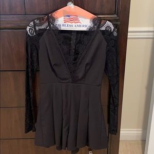 Black eyelet lace long sleeve romper